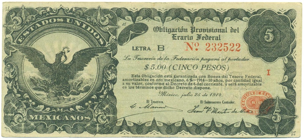 5 песо 1914 года Мексика (Временное правительство) — Фото №1
