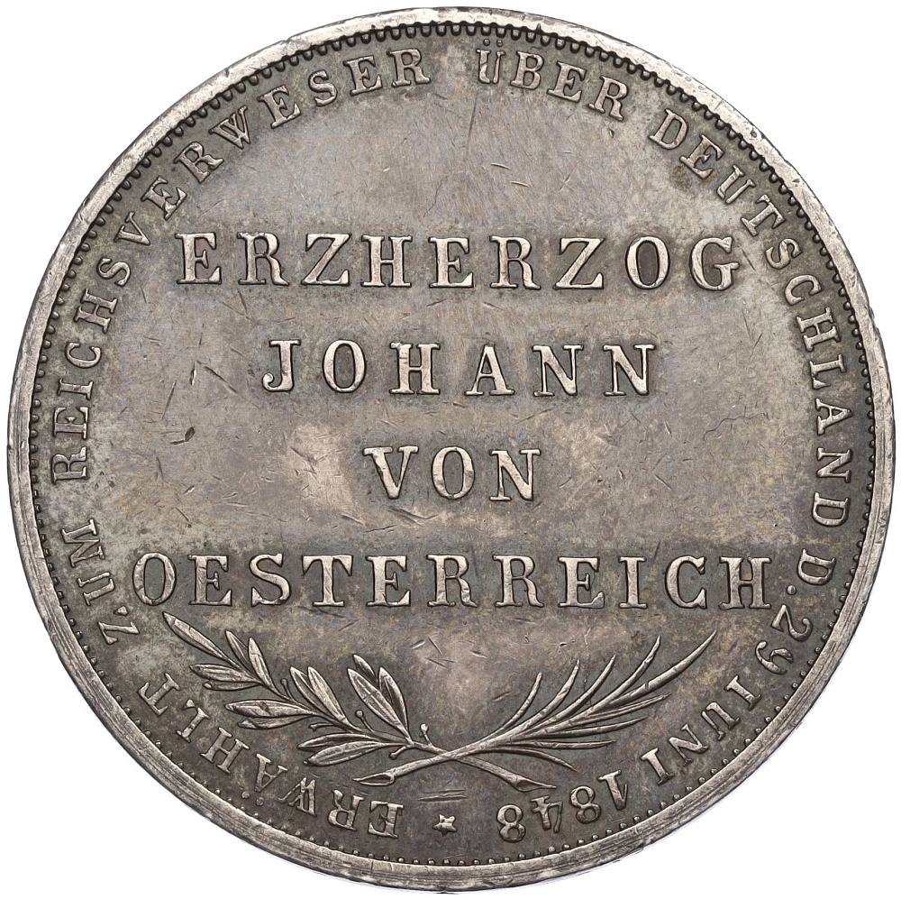 2 гульдена 1848 года Франкфурт «Избрание австрийского принца Йоханна викарием» — Фото №1