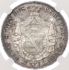 1 талер 1858 года Саксония — в слабе NGC (MS62) — Фото №2