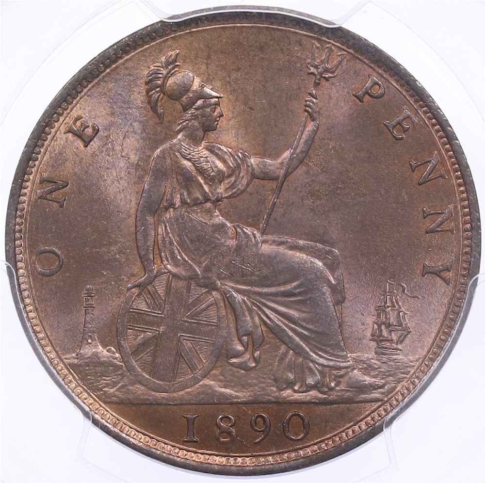 1 пенни 1890 года Великобритания (Королева Виктория) в слабе PCGS (MS64BN) — Фото №1