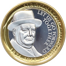 2 фунта 2015 года Гибралтар «50-я годовщина со дня смерти Уинстона Черчилля — Идемте же, идемте вперед единой силой» — Фото №1