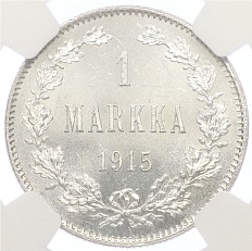 1 марка 1915 года Русская Финляндия — в слабе NGC (MS63+) — Фото №1