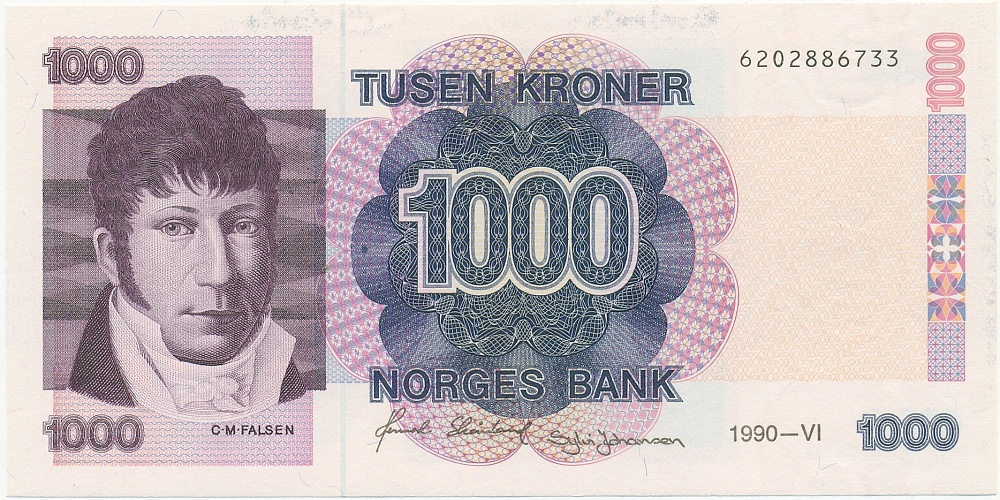 1000 крон 1990 года Норвегия — Фото №1