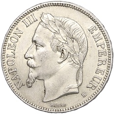 5 франков 1868 года ВВ Франция (Наполеон III) — Фото №1