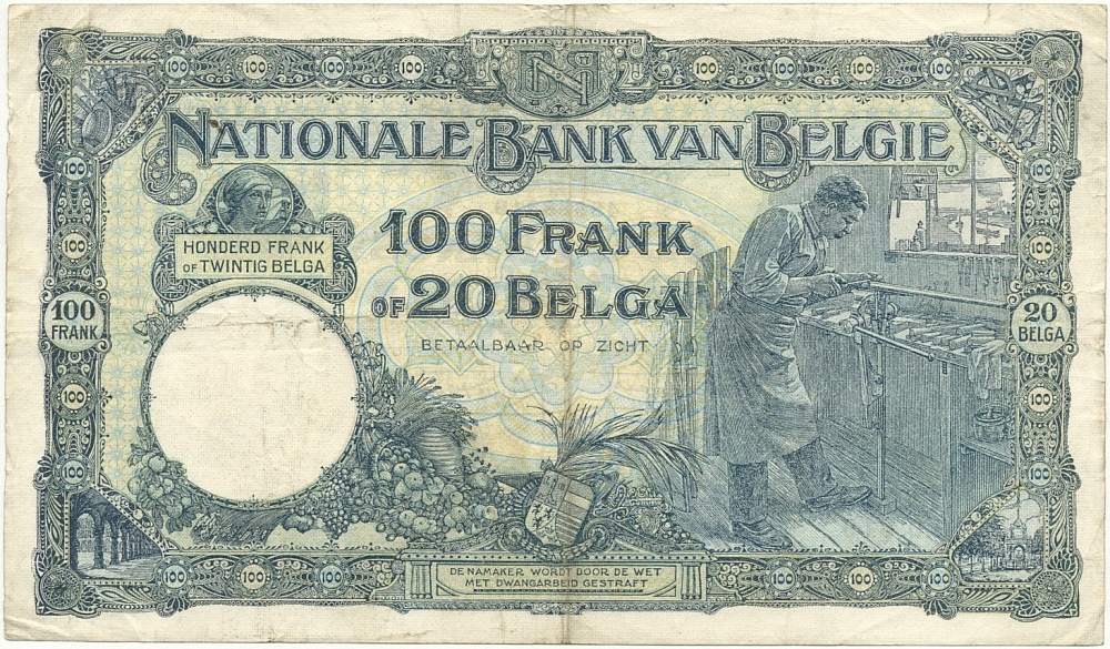 100 франков 1930 года Бельгия — Фото №2
