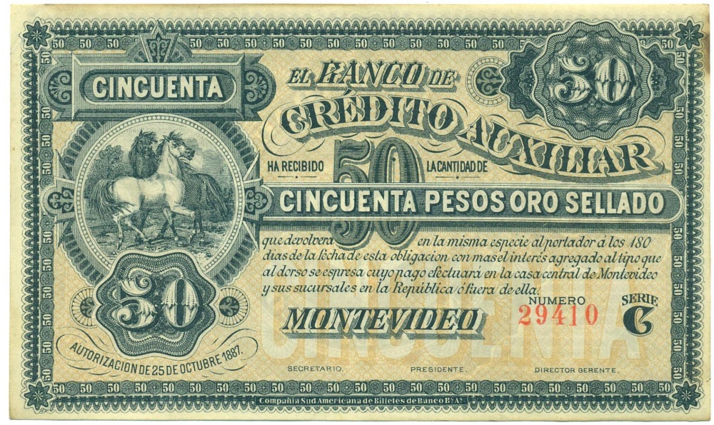 50 песо 1887 года Уругвай — Фото №1
