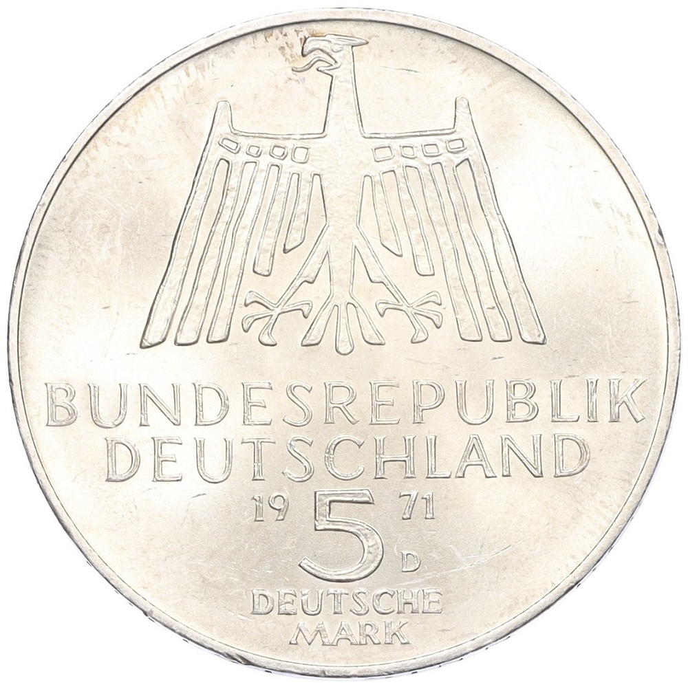 5 марок 1971 года Западная Германия (ФРГ) «500 лет со дня рождения Альбрехта Дюрера» — Фото №2