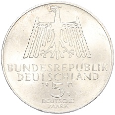 5 марок 1971 года Западная Германия (ФРГ) «500 лет со дня рождения Альбрехта Дюрера» — Фото №2