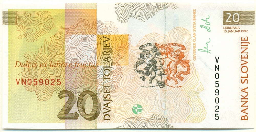 20 толаров 1992 года Словения — Фото №2