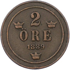 2 эре 1889 года Швеция — Фото №1