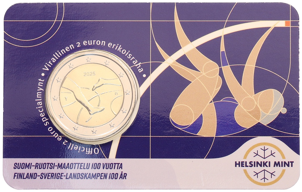 2 евро 2025 года Финляндия «100 лет Финско-шведским легкоатлетическим играм» (в блистере) — Фото №1
