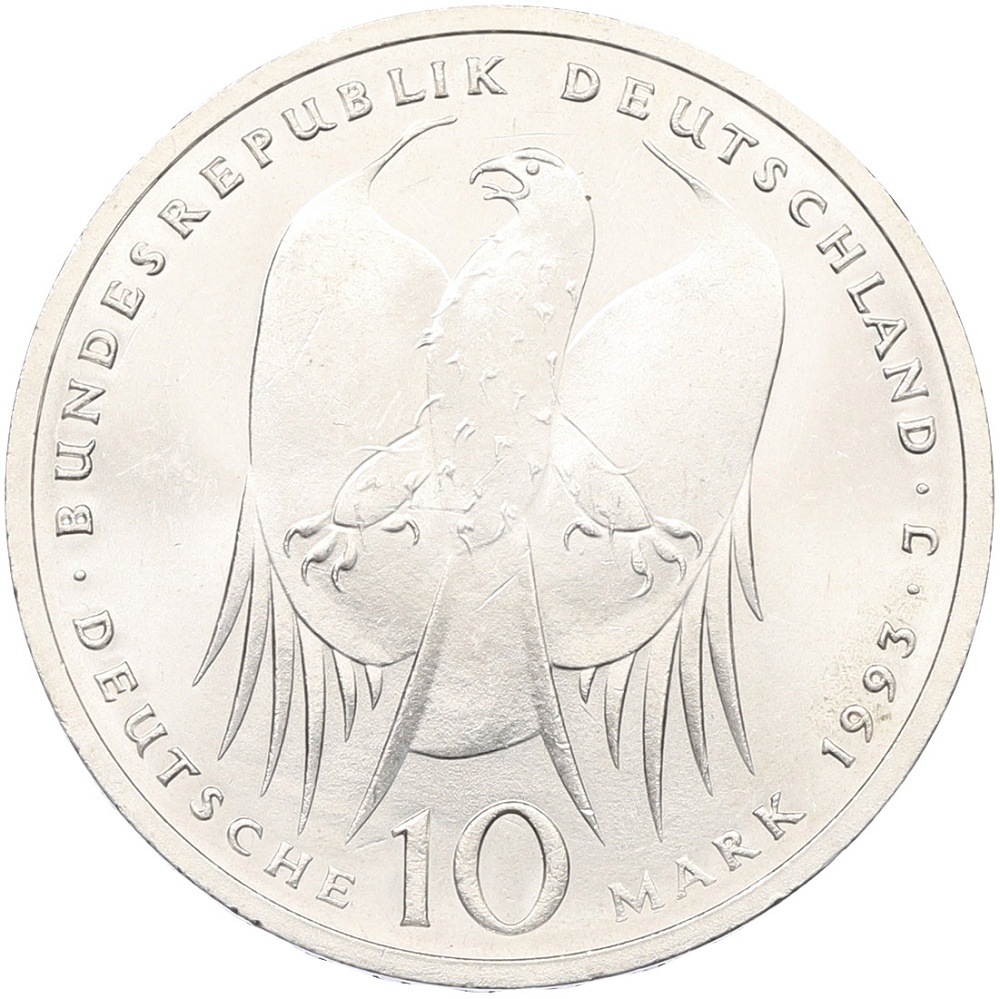 10 марок 1993 года J Германия «150 лет со дня рождения Роберта Коха» — Фото №2