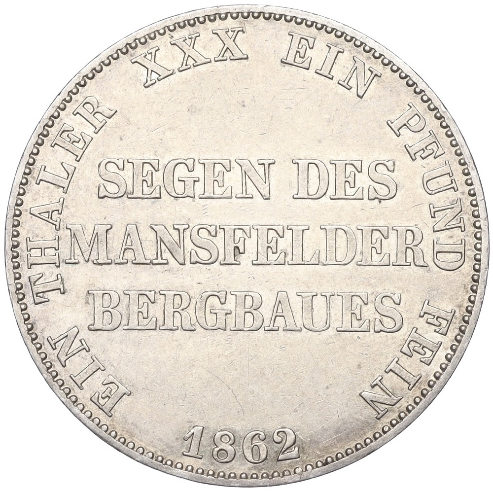 1 талер 1862 года Пруссия «Горный талер» — Фото №1