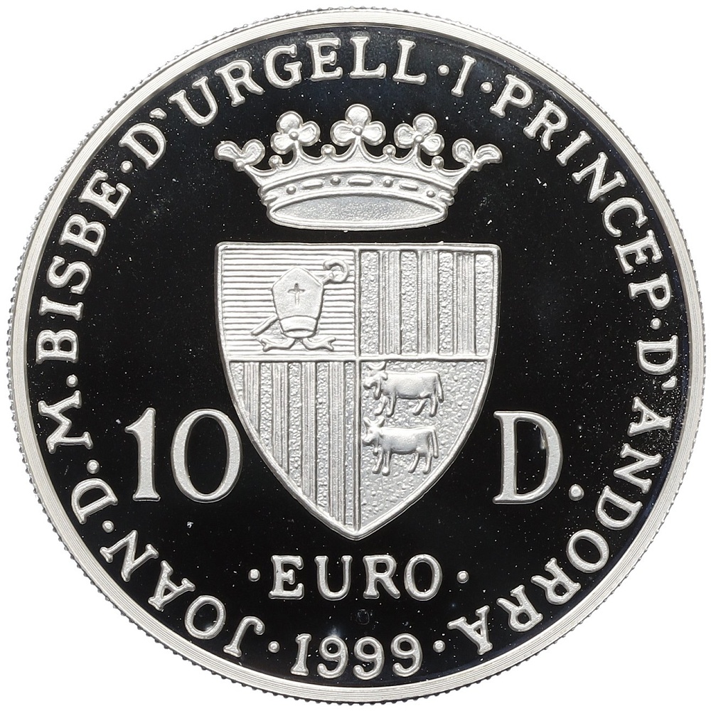 10 динеров 1999 года Андорра «50 лет Европейскому совету» — Фото №2
