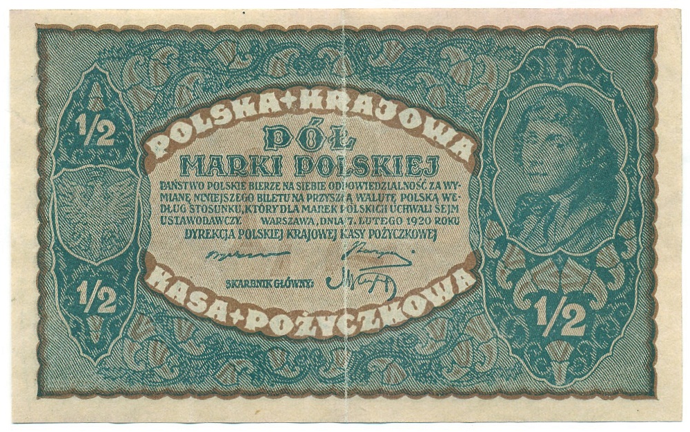 1/2 марки 1920 года Польша — Фото №1