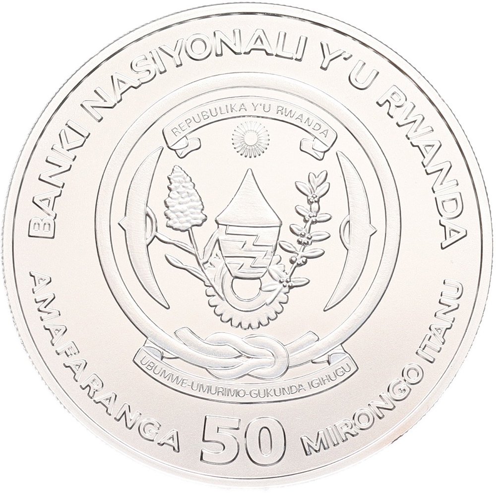 50 франков 2008 года Руанда «Африканская унция — Гориллы» — Фото №2