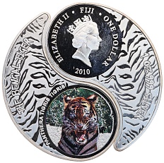 Набор из 2 монет 1 доллар 2010 года Фиджи «Китайский гороскоп — Год тигра (Амурский и Бенгальский тигры)» — Фото №2
