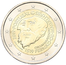 2 евро 2019 года Португалия «500 лет кругосветному плаванию Магеллана» — Фото №1