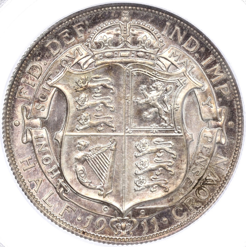 1/2 кроны 1911 года Великобритания (Король Георг V) — в слабе PCGS (PR65) — Фото №1