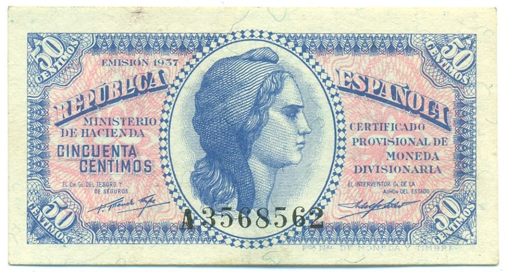 50 сентимо 1937 года Испания — Фото №1