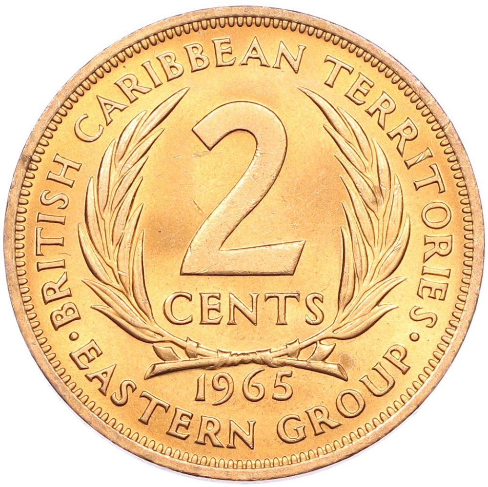 2 цента 1965 года Британские Восточные Карибы — Фото №1