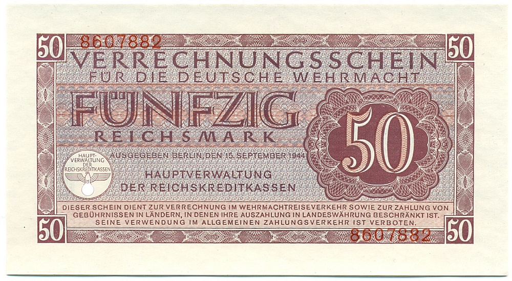 50 рейхсмарок 1944 года Германия (Вооруженные силы Германии) — Фото №1