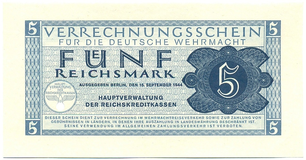 5 рейхсмарок 1944 года Германия (Вооруженные силы Германии) — Фото №1