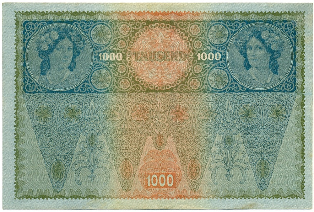 1000 крон 1919 года Австрия (Горизонтальная красная надпечатка на 1000 кронах 1902 года) — Фото №2