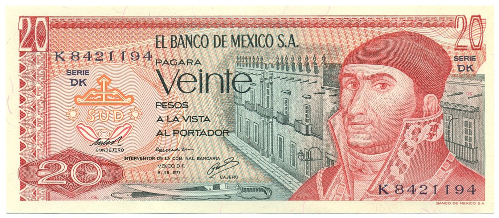 20 песо 1977 года Мексика — Фото №1