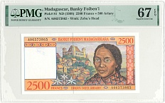 2500 франков 1998 года Мадагаскар — в слабе PMG (Superb Gem Unc 67) — Фото №1