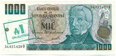 1 астраль 1985 года Аргентина (Надпечатка 1000 песо) — Фото №1