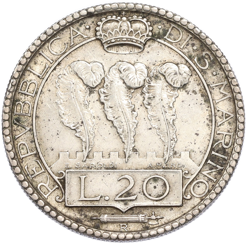 20 лир 1935 года Сан-Марино — Фото №2