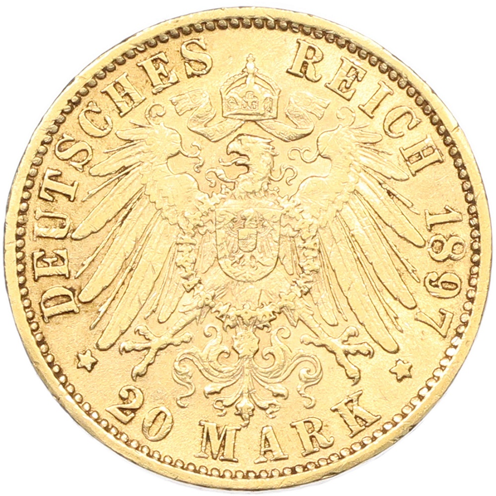 20 марок 1897 года Германия (Вюртемберг) — Фото №2