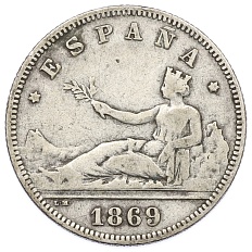 2 песеты 1869 года Испания — Фото №1