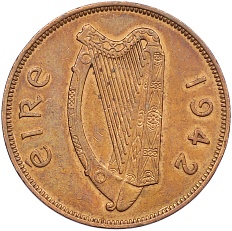 1 пенни 1942 года Ирландия — Фото №2