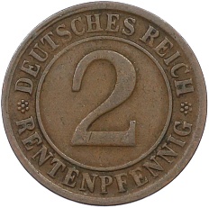 2 рентенпфеннига 1923 года G Германия — Фото №2