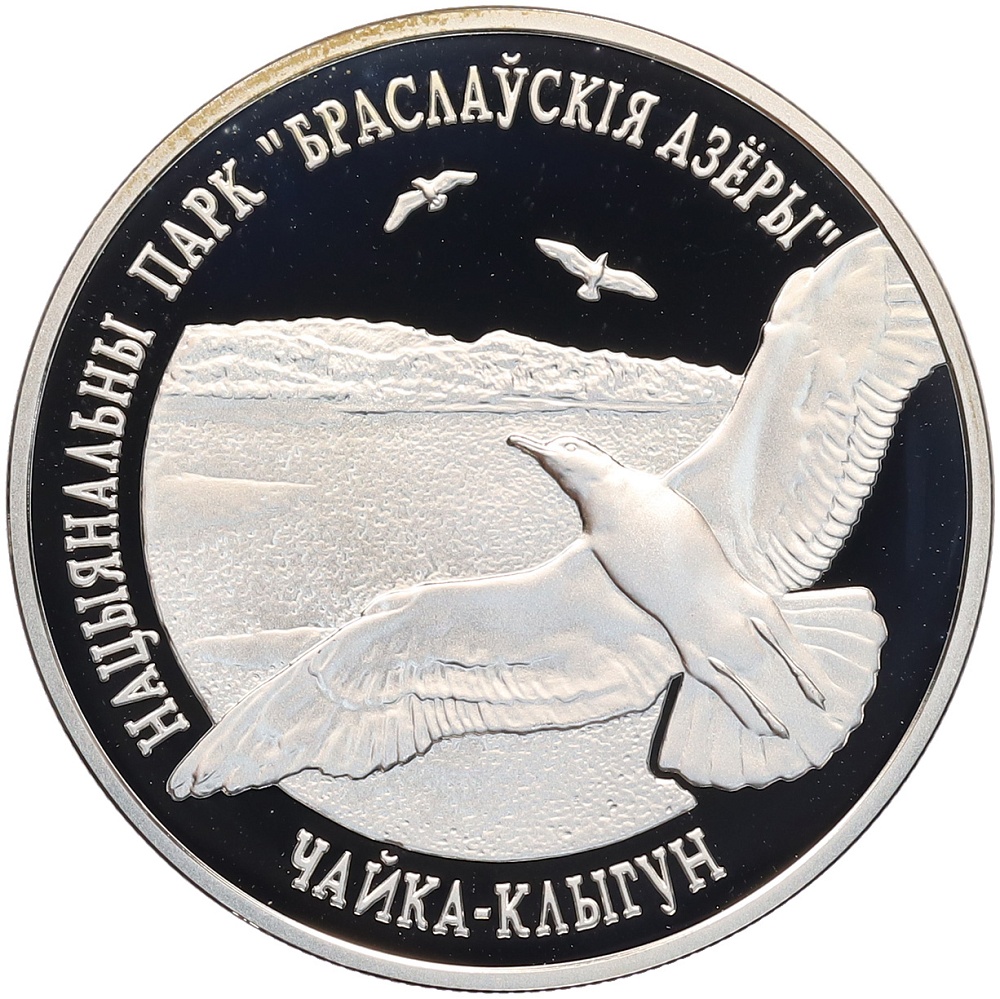 20 рублей 2003 года Белоруссия «Национальные парки и заповедники Беларуси — Браславские озера (Чайка серебристая)» — Фото №1