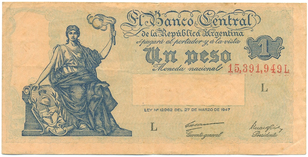 1 песо 1948-1949 года Аргентина — Фото №1