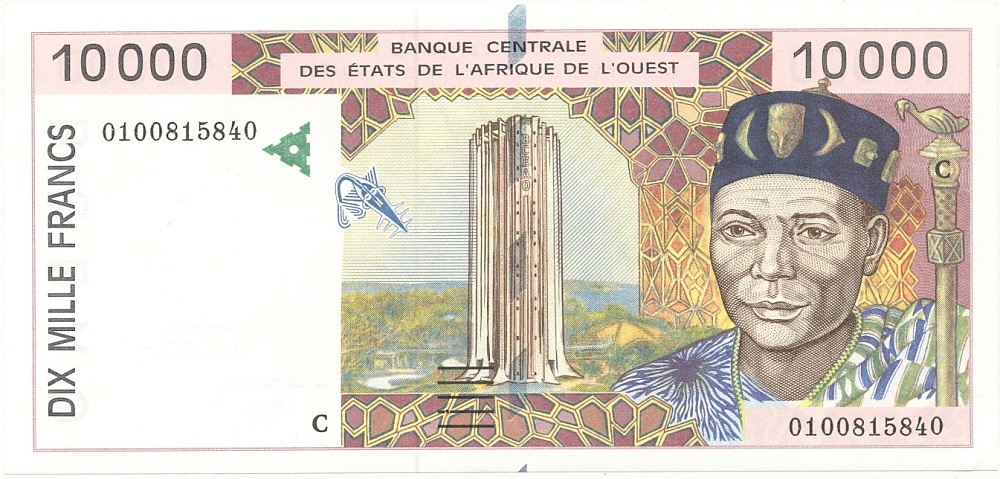 10000 франков 2001 года Западно-Африканский валютный союз — литера С (Буркина-Фасо) — Фото №1