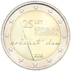 2 евро 2016 года Словения «25 лет Независимости» — Фото №1