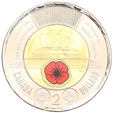 2 доллара 2025 года Канада «Чествование неизвестного солдата Канады» (Цветное покрытие) — Фото №1