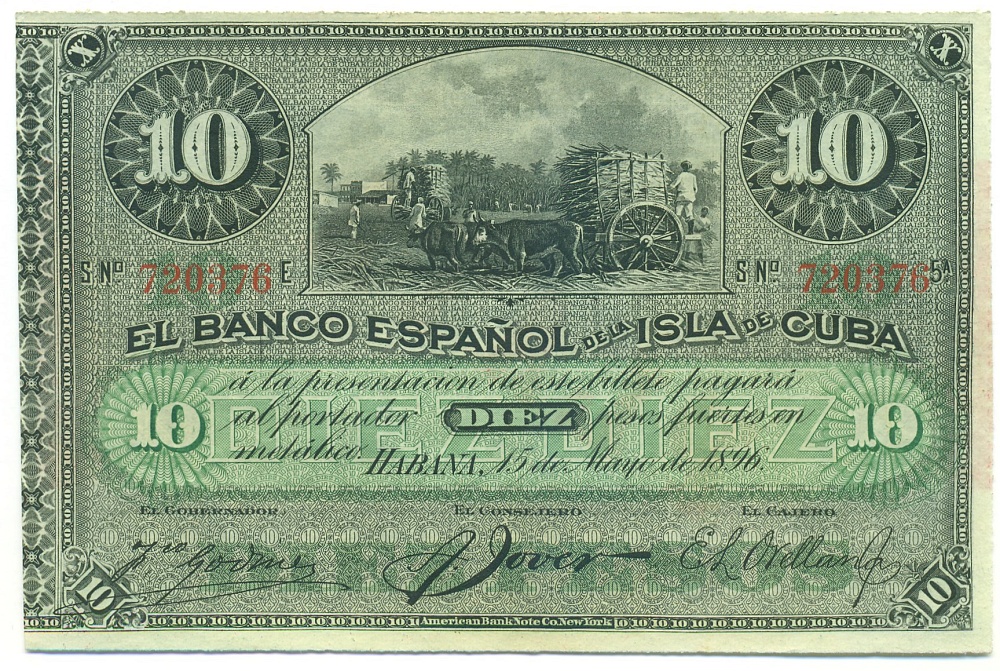 10 песо 1896 года Испанская Куба (Надпечатка PLATA) — Фото №1