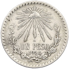 1 песо 1924 года Мексика — Фото №1