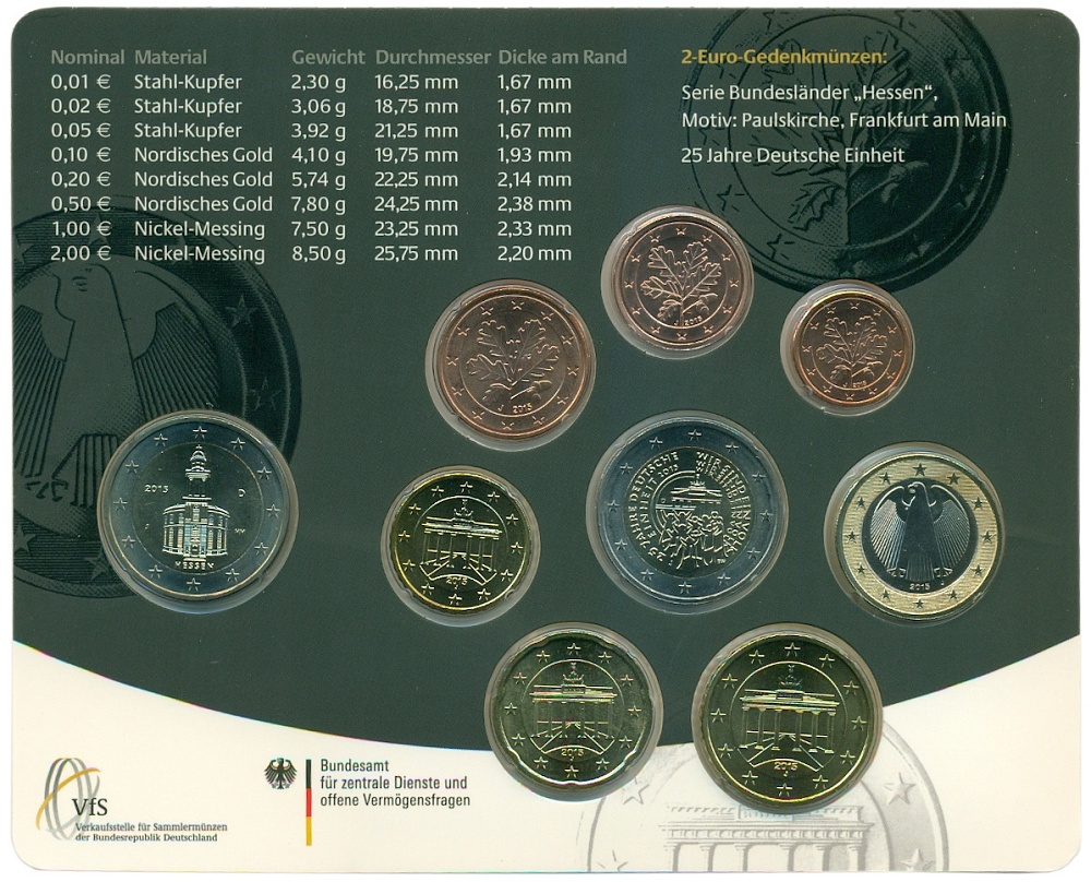 Набор из 9 евромонет 2015 года J Германия — Фото №2