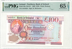100 фунтов стерлингов 2005 года Великобритания (Банк Северной Ирландии) — в слабе PMG (Gem UNC 65) — Фото №1