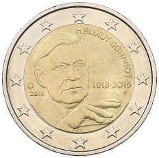 2 евро 2018 года F Германия «100 лет со дня рождения Гельмута Шмидта» — Фото №1