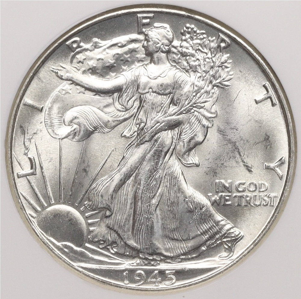 1/2 доллара (50 центов) 1945 года США — в слабе NGC (MS63) — Фото №1