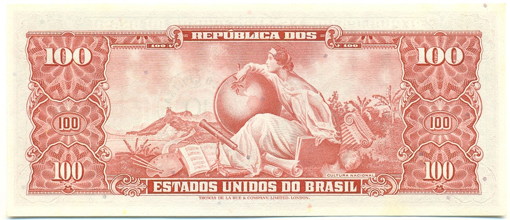 10 сентаво 1967 года Бразилия (Надпечатка на 100 крузейро) — Фото №2