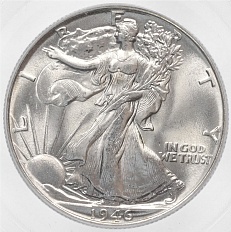 1/2 доллара (50 центов) 1946 года США — в слабе PCGS (MS65) — Фото №1