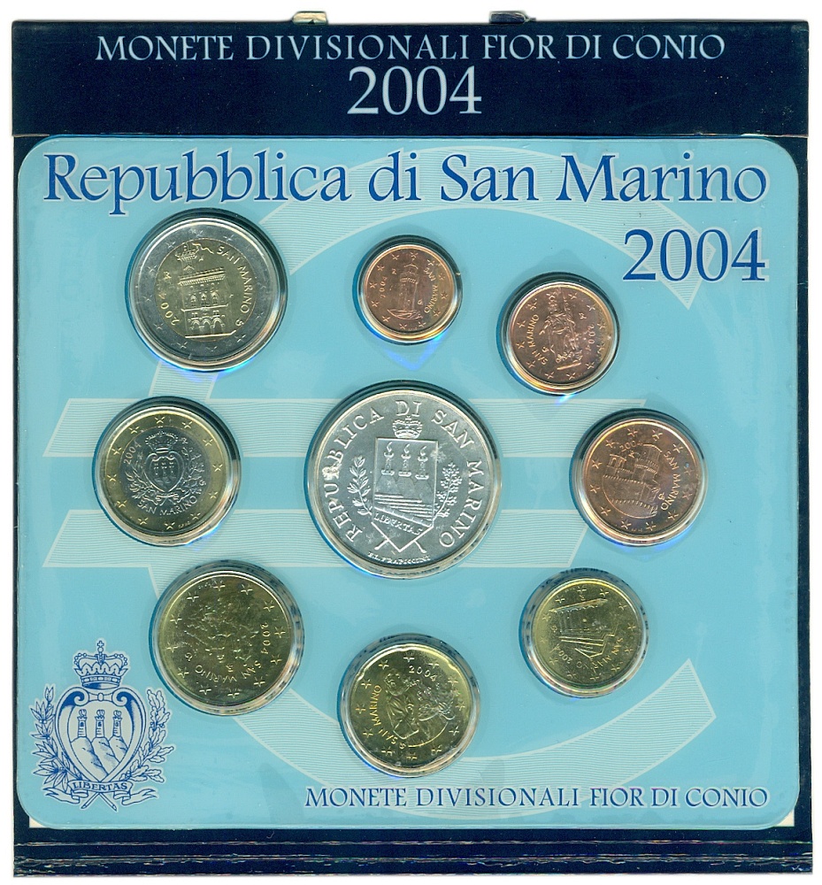 Набор из 9 евромонет 2004 года Сан-Марино — Фото №2